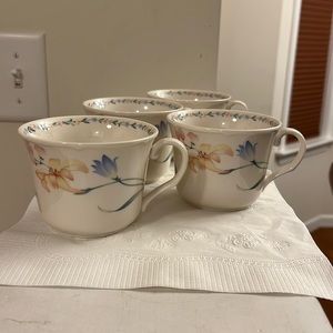 Vintage Set 4 Noritake American Flowers Tea Cups Microwave Oven Dishwasher Safe